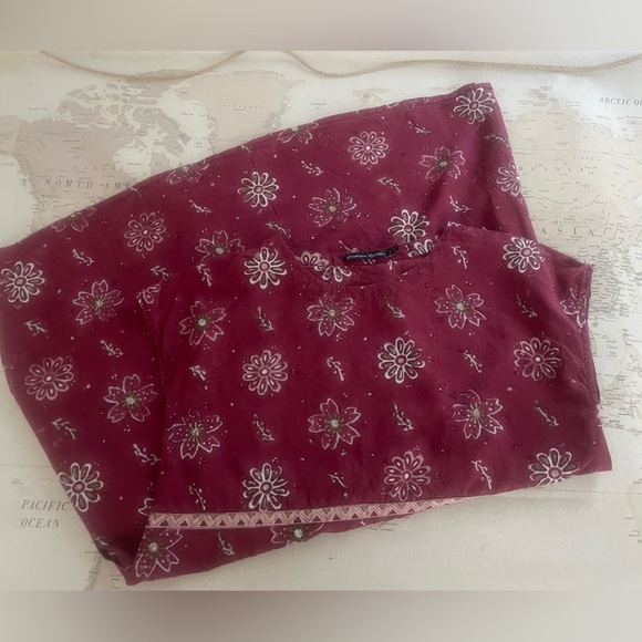Gudrun Sjoden Size Small Indian Block Floral Burgundy Tunic - Picture 2 of 11